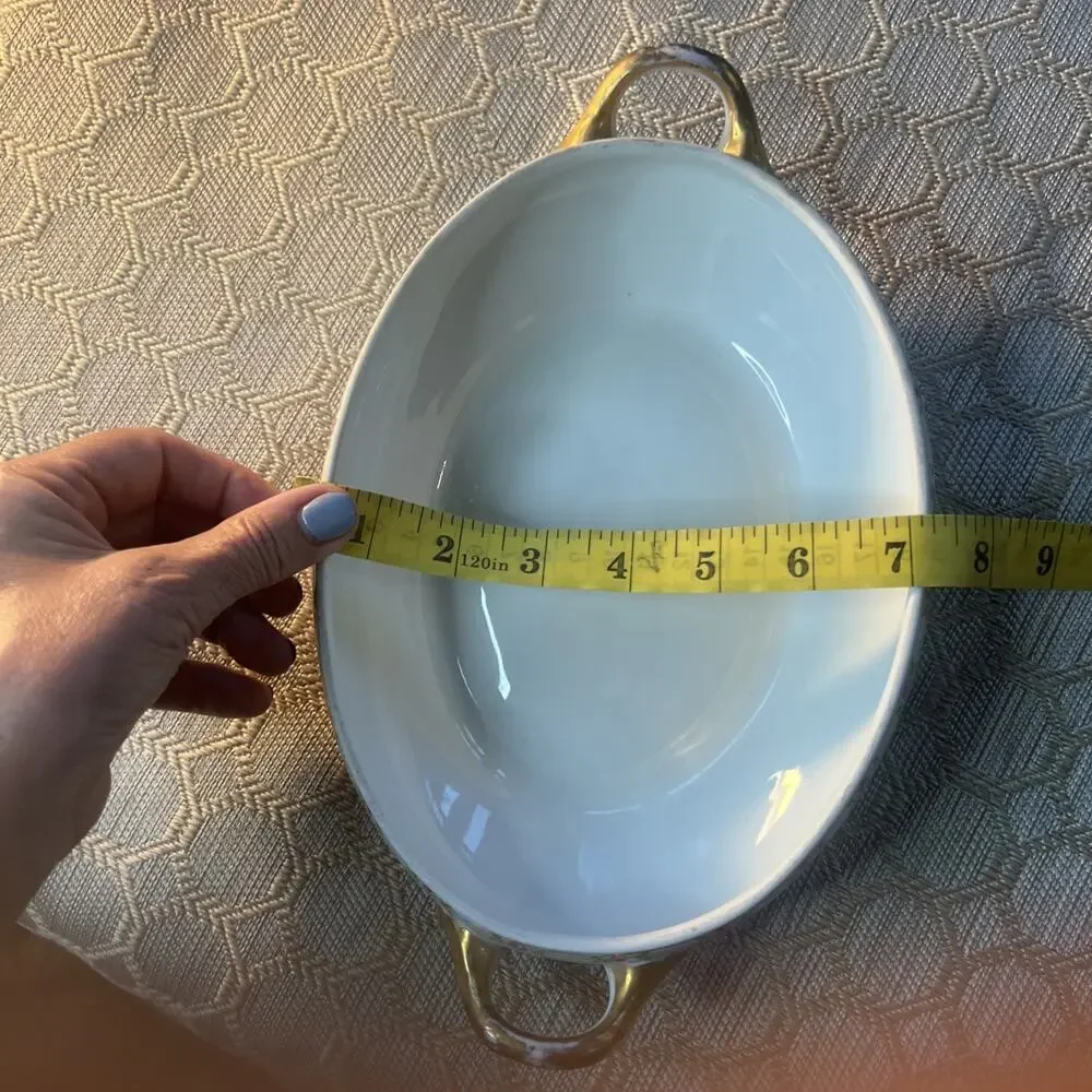 Antique M. Redon Limoges RDN10 Veggie Serving Dish 11” Gold Double Handle Rose